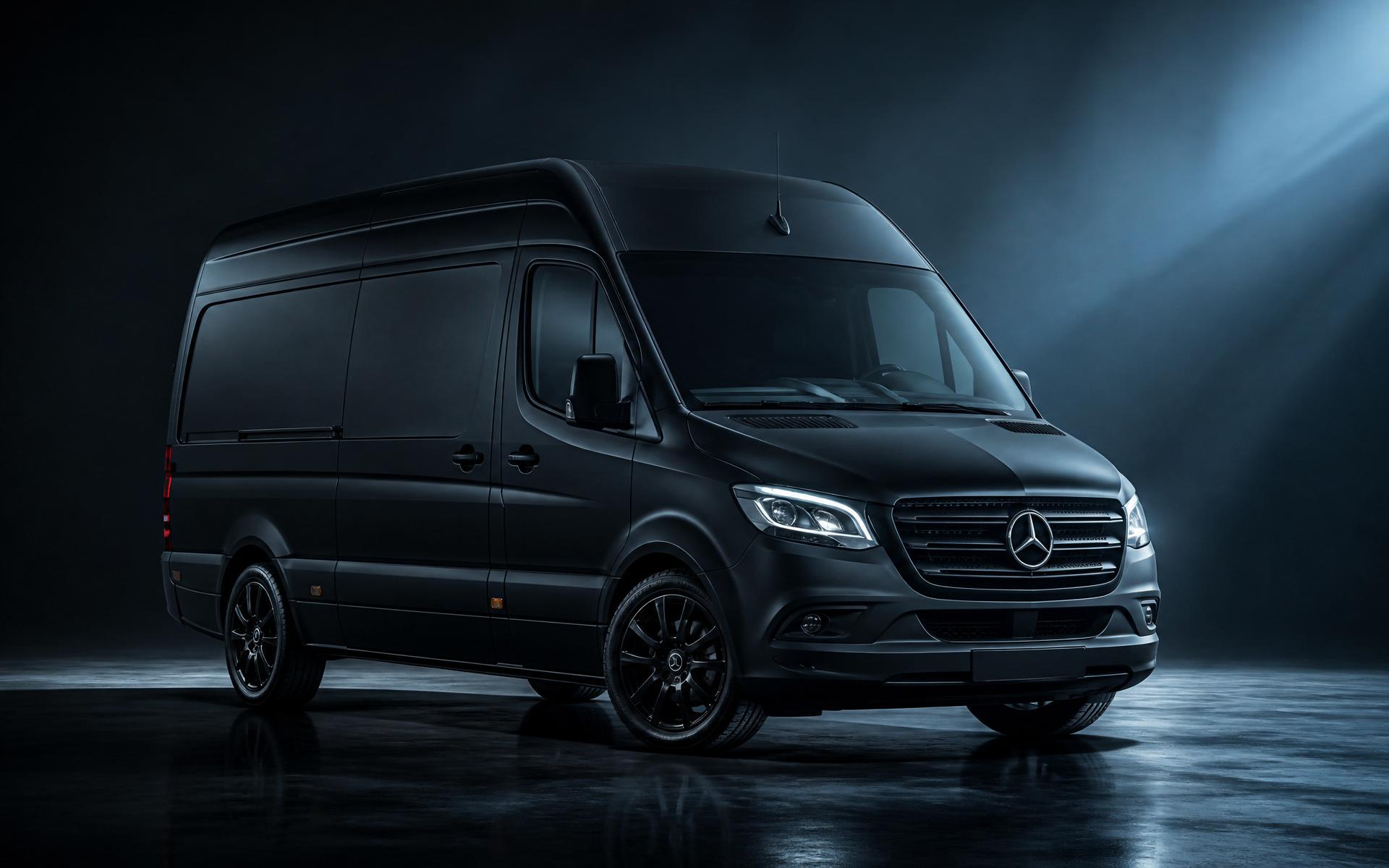 Premium Mercedes Sprinter oklejony matową czarną folią przez PanelWrap