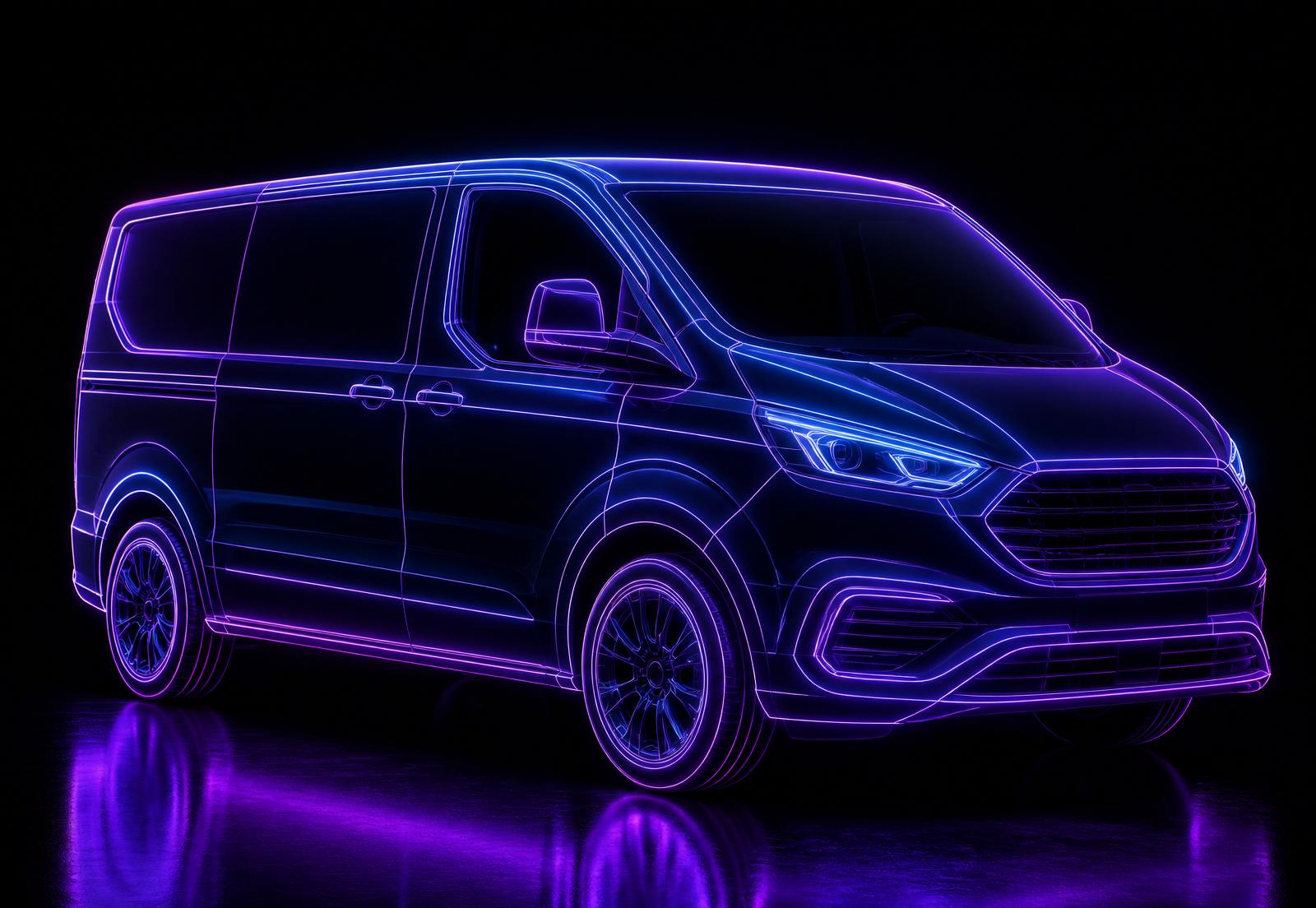 Wireframe premium delivery van — modułowe oklejanie